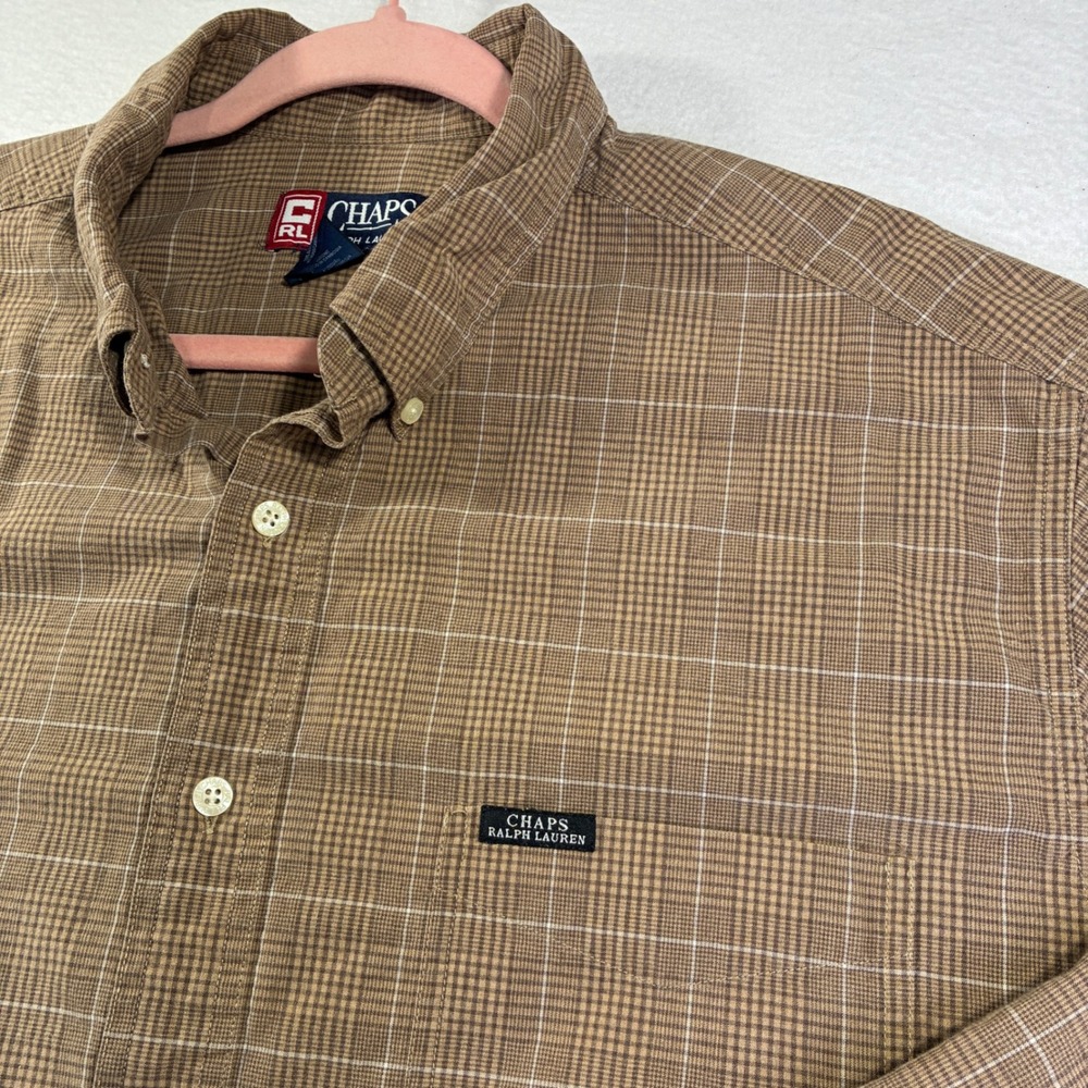 Chaps Ralph Lauren Mens XL Brown Plaid Cotton Long Sleeve Button Down Shirt